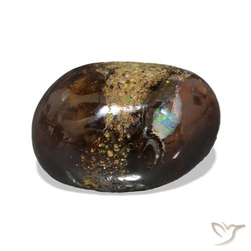 3.94 ct Multicolor Boulder Opal Gemstone, Boulder Opal Gem in Oval Cabochon Shape for Sale.