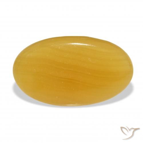 32.11 ct Golden Calcite Gemstone, Calcite Gem in Oval Cabochon Shape for Sale.