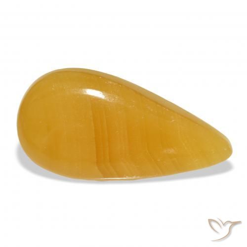 44.58 ct Golden Calcite Stone, Natural Calcite in Pear Cabochon Shape for Sale