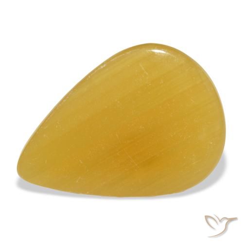 30.50 ct Golden Calcite Gemstone, Calcite Gem in Pear Cabochon Shape for Sale.