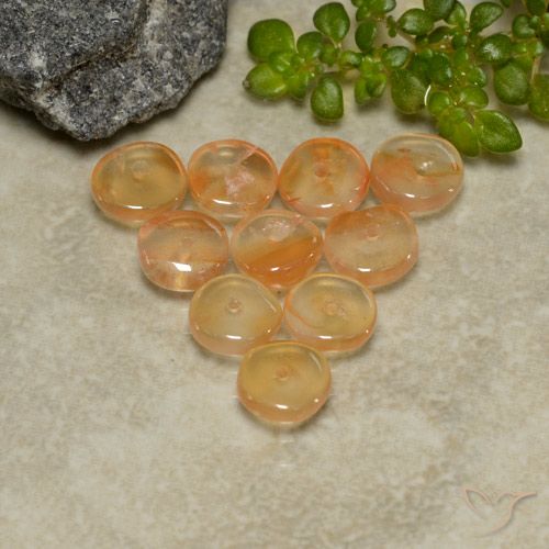 Lot de 10pcs Cornalines Orange de l'Inde - Poids total 4,16 ct / moyenne 0,42 ct chacune, taille 5,3x5,3 mm, couleur : Orange moyen, dureté de Mohs 6.5 à 7 convient aux bijoux de tous les jours, pierre de sagesse, Photo A