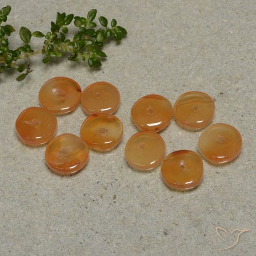 Lotto di 10 pezzi Corniola Arancio Medio taglio fantasia dall'India - Dimensioni 6,6x6,4 mm, peso 6,72 ct totali / media. 0,67 ct ciascuno, durezza Mohs 6,5 - 7 adatto per gioielli da indossare ogni giorno, Photo A