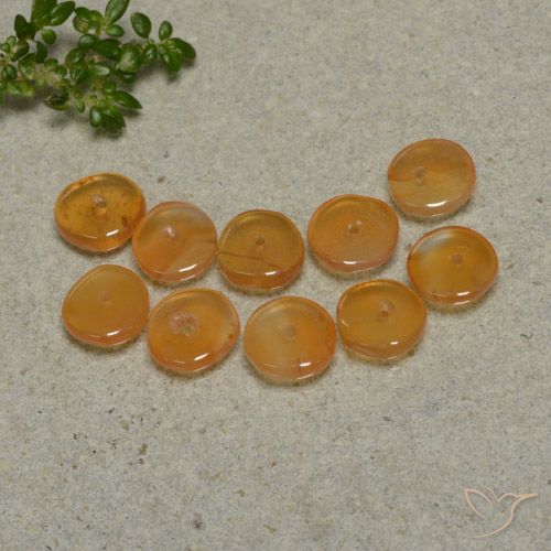 Lot de 10pcs Cornalines Fantaisie de 6,1x6,1 mm - Poids total de 5,06 ct / poids moyen de 0,51 ct chacune, couleur : Abricot orange, dureté de Mohs 6.5 à 7 convient aux bijoux de tous les jours, pierre de sagesse, Photo A