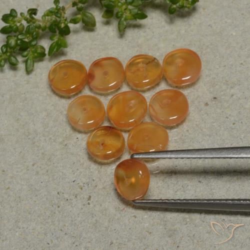 Carnelian Gemstones in 6 x 6 mm (calibrated) Size for Sale, Carnelian Stones in Medium Orange Color