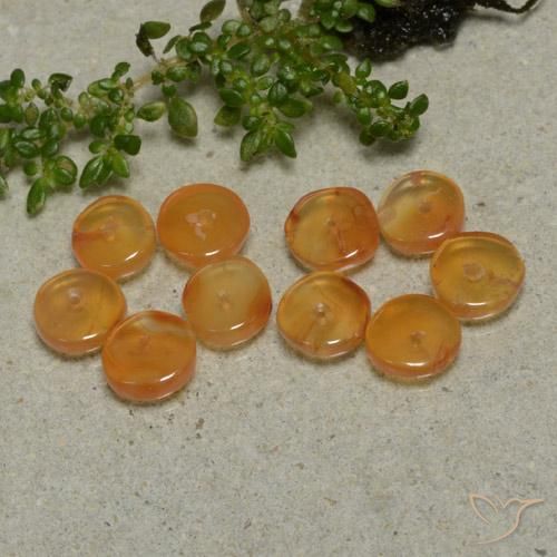 Lotto di 10 pezzi Corniola arancione taglio fantasia Corniola - Dimensioni 6,1x6,1 mm, peso 6,42 ct totali / media. 0,64 ct ciascuno, colore: Arancio Medio, durezza Mohs 6,5 - 7 adatto per gioielli da indossare ogni giorno , Photo A