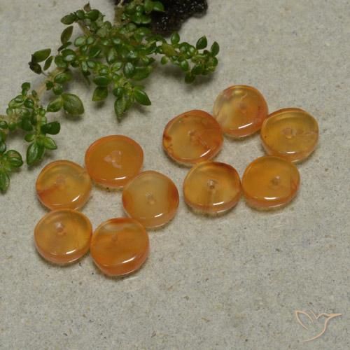 Carnelian Gemstones in 6 x 6 mm (calibrated) Size for Sale, Carnelian Stones in Medium Orange Color