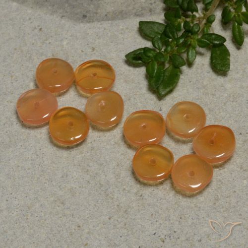 Lot de 10pc pièces de Cornalines Orange moyen Fantaisie de l'Inde, taille 5,8x5,8 mm, poids total 5,19 ct / moyenne 0,52 ct chaque, dureté de Mohs 6.5 à 7 convient aux bijoux de tous les jours, pierre de sagesse, Photo A