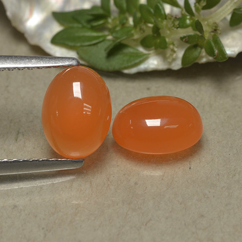 rötlich-orange Karneol Edelstein - 1.4ct Oval Cabochon (ID: 494550)