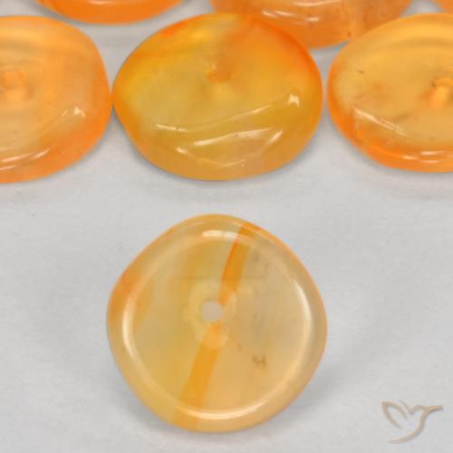 Lot de 10pcs Cornalines Doré round drilled rondelle de l'Inde - Taille 5,2mm, poids total 3,36 ct / moyenne 0,34 ct chaque, couleur : Crème orange doré, dureté de Mohs 6.5 à 7 convient aux bijoux de tous les jours, pierre de sagesse, Photo A