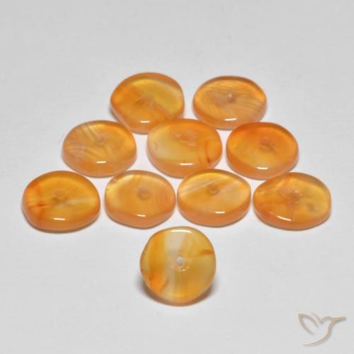 Lotto di 10 pezzi Corniola arancione taglio fantasia Corniola - Dimensioni 6x1,6 mm, peso 5,63 ct totali / media. 0,56 ct ciascuno, colore: Arancio Medio, durezza Mohs 6,5 - 7 adatto per gioielli da indossare ogni giorno , Photo A