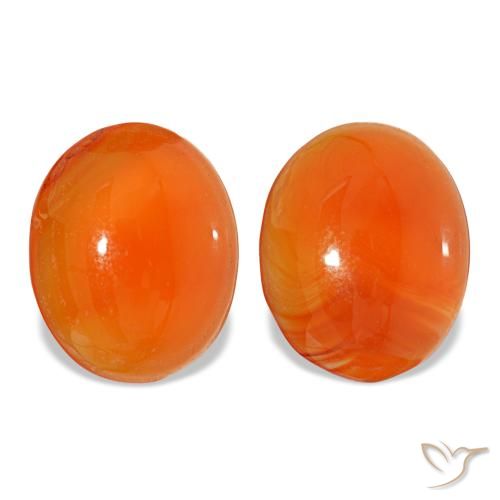 5.67 ctw Orange Carnelian Gemstones, Carnelian Gems in Oval Cabochon Shape for Sale.