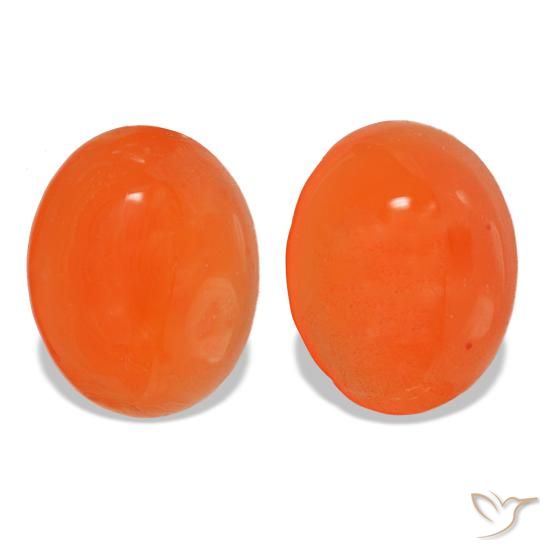 4.90 ctw Orange Carnelian Gemstones, Carnelian Gems in Oval Cabochon Shape for Sale.