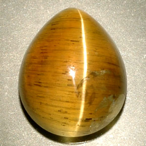 4.94 ct Yellow Cat's Eye Apatite Gemstone, Cat's Eye Apatite Gem in Pear Cabochon Shape for Sale.