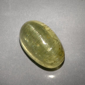 5.71 ct Green Cat's Eye Apatite Stone, Natural Cat's Eye Apatite in Oval Cabochon Shape for Sale