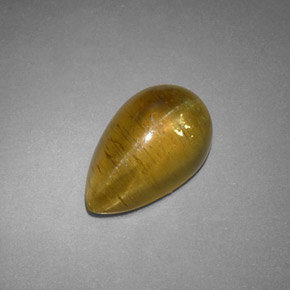 4.09 ct Yellow Cat's Eye Apatite Gemstone, Cat's Eye Apatite Gem in Pear Cabochon Shape for Sale.
