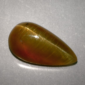 2.89 ct Yellow Cat's Eye Apatite Gemstone, Cat's Eye Apatite Gem in Pear Cabochon Shape for Sale.