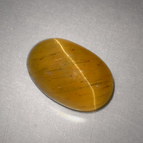 2.48 ct Yellow Cat's Eye Apatite Gemstone, Cat's Eye Apatite Gem in Oval Cabochon Shape for Sale.