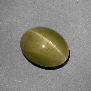 2.39 ct Yellow Cat's Eye Apatite Gemstone, Cat's Eye Apatite Gem in Oval Cabochon Shape for Sale.
