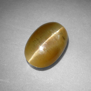 2.77 ct Yellow Cat's Eye Apatite Gemstone, Cat's Eye Apatite Gem in Oval Cabochon Shape for Sale.