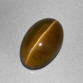 3.86 ct Yellow Cat's Eye Apatite Gemstone, Cat's Eye Apatite Gem in Oval Cabochon Shape for Sale.