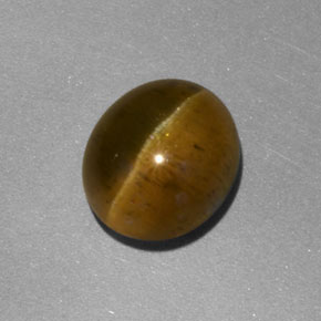 3.92 ct Yellow Cat's Eye Apatite Gemstone, Cat's Eye Apatite Gem in Oval Cabochon Shape for Sale.