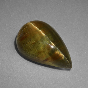 4.02 ct Gold Cat's Eye Apatite Stone, Natural Cat's Eye Apatite in Pear Cabochon Shape for Sale