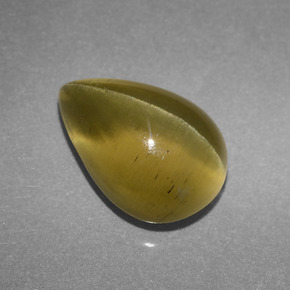 3.66 ct Green Cat's Eye Apatite Gemstone, Cat's Eye Apatite Gem in Pear Cabochon Shape for Sale.