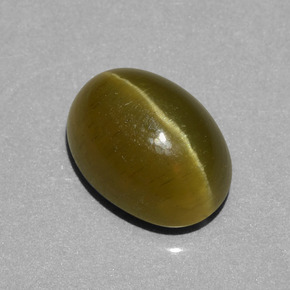 5.85 ct Green Cat's Eye Apatite Stone, Natural Cat's Eye Apatite in Oval Cabochon Shape for Sale