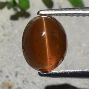 1.93 ct Orange Cat's Eye Apatite Gemstone, Cat's Eye Apatite Gem in Oval Cabochon Shape for Sale.