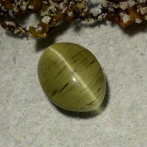 2.65 ct Green Cat's Eye Apatite Gemstone, Cat's Eye Apatite Gem in Oval Cabochon Shape for Sale.