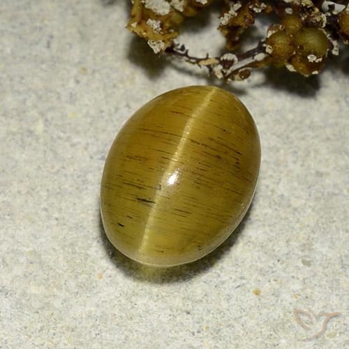 3.56 ct Yellow Cat's Eye Apatite Stone, Natural Cat's Eye Apatite in Oval Cabochon Shape for Sale