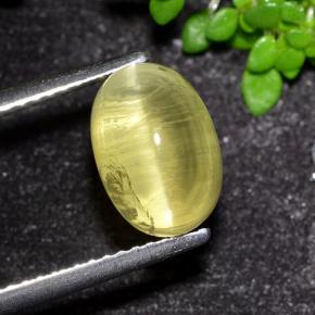 Светло-желтый Апатит Кошачий Глаз Камень - 4.1ct Овал Кабошон (ID: 494578)