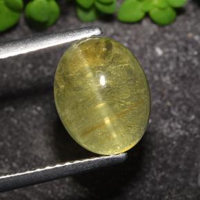 3.51 ct Yellow Cat's Eye Apatite Gemstone, Cat's Eye Apatite Gem in Oval Cabochon Shape for Sale.