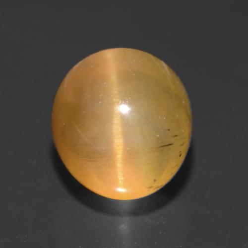2.18 ct Golden Cat's Eye Apatite Gemstone, Cat's Eye Apatite Gem in Round Cabochon Shape for Sale.