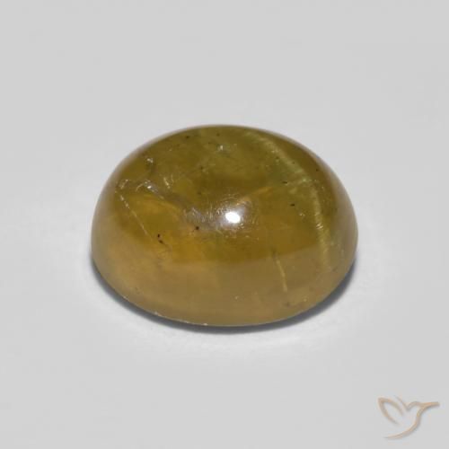 Cat's Eye Apatite Gemstone in 7.5 x 6 mm Size for Sale, Cat's Eye Apatite Stone in Brownish Yellow Color