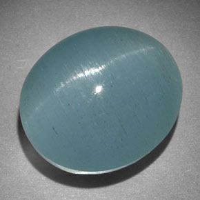 11.96 ct Green Cat's Eye Aquamarine Stone, Natural Cat's Eye Aquamarine in Oval Cabochon Shape for Sale
