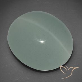 Oeil de Chat Aigue-Marine Vert Ovale 21,6 x 18,5mm de Madagascar, poids de 25,56 ct, pierre gemme naturelle Non traité de pureté Translucide, 1 pièce Oeil de Chat Aigue-Marine oval cabochon, couleur : Vert, dureté de Mohs de 7.5 à 8 convient aux bijoux de tous les jours, pierre de sagesse, Photo A