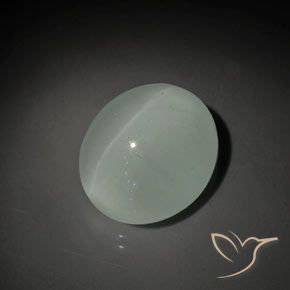 Oeil de Chat Aigue-Marine Vert Ovale 15,2 x 13,1mm de Madagascar, poids de 13,1 ct, pierre gemme naturelle Non traité de pureté Transparent, 1 pièce Oeil de Chat Aigue-Marine oval cabochon, couleur : Vert chaud, dureté de Mohs de 7.5 à 8 convient aux bijoux de tous les jours, pierre de sagesse, Photo A