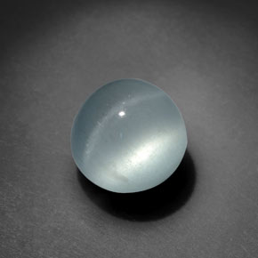 4.50 ct Blue Cat's Eye Aquamarine Gemstone, Cat's Eye Aquamarine Gem in Round Cabochon Shape for Sale.