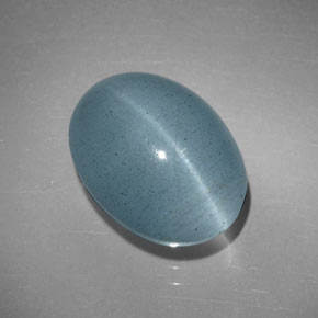 5.20 ct Blue Cat's Eye Aquamarine Gemstone, Cat's Eye Aquamarine Gem in Oval Cabochon Shape for Sale.