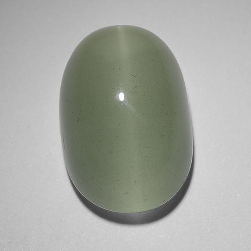 Oeil de Chat Aigue-Marine Vert moyen Ovale 9,59 ct de Madagascar, Dimension 15,2 x 10,1mm, Pierre gemme naturelle Non traité, pureté Translucide, 1 pièce Oeil de Chat Aigue-Marine oval cabochon, dureté de Mohs de 7.5 à 8 convient aux bijoux de tous les jours, pierre de sagesse, Photo A