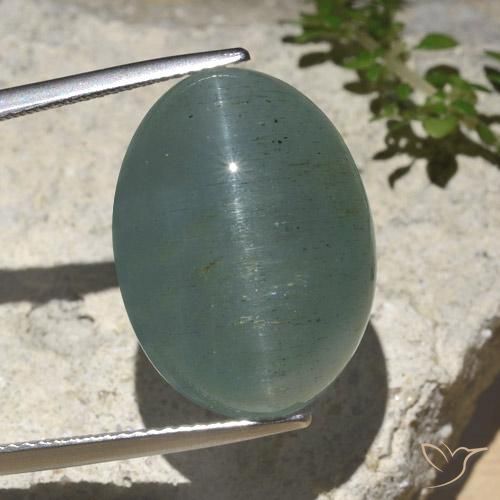 Oeil de Chat Aigue-Marine Turquoise oval cabochon de Madagascar, 20,5 x 15,1mm, poids de 25,89 ct, pierre gemme naturelle Non traité de pureté Translucide, 1 pièce Oeil de Chat Aigue-Marine, couleur Bleu vert léger, dureté Mohs de 7.5 à 8 convient aux bijoux de tous les jours, pierre de sagesse, Photo A