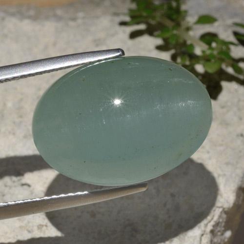 Cat's Eye Aquamarine Gemstone in 19 x 13.6 mm Size for Sale, Cat's Eye Aquamarine Stone in Pale Greenish Blue Color