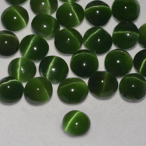 0.34 ct Green Cat's Eye Augite Stone, Natural Cat's Eye Augite in Round Cabochon Shape for Sale
