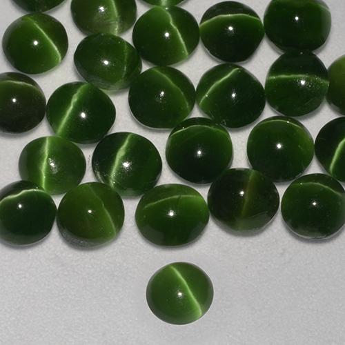 Cat's Eye Augite Gemstone in 3.8 mm Size for Sale, Cat's Eye Augite Stone in Dark Green Color