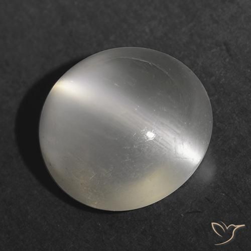 1.16 ct White Cat's Eye Moonstone Stone, Natural Cat's Eye Moonstone in Round Cabochon Shape for Sale