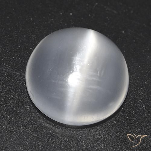1.46 ct White Cat's Eye Moonstone Stone, Natural Cat's Eye Moonstone in Round Cabochon Shape for Sale