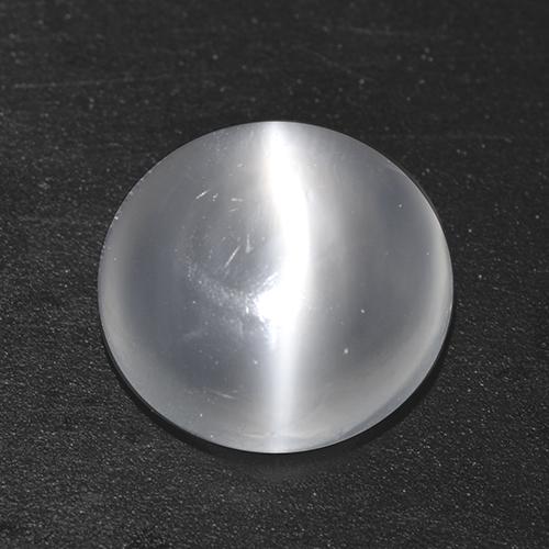 Oeil de chat de la Pierre de Lune Blanc round cabochon 1,43 ct de l'Inde, dimension 8,1mm, pierre gemme naturelle Non traité, pureté Transparent, 1 pièce Oeil de chat de la Pierre de Lune de couleur Blanc, dureté Mohs de 6 à 6.5, Photo A