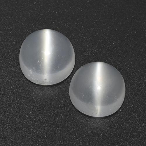 2 件匹配的圆形月光石猫眼 尺寸 5,2 mm 毫米,总重 1,38 克拉/平均。 每颗 0,69 克拉,白色不透明净度,天然宝石,莫氏硬度为 6 - 6,5, Photo A