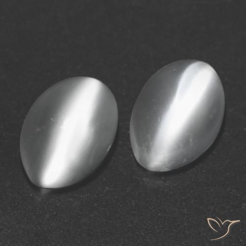 1.97 ctw White Cat's Eye Moonstone Stones, Natural Cat's Eye Moonstone in Oval Cabochon Shape for Sale